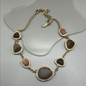 Doncaster gold chain necklace with asymmetric stone stations statement vintage.